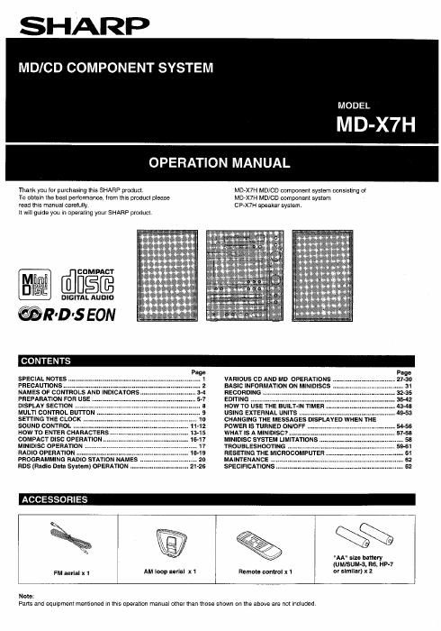 sharp md x 7 h owners manual