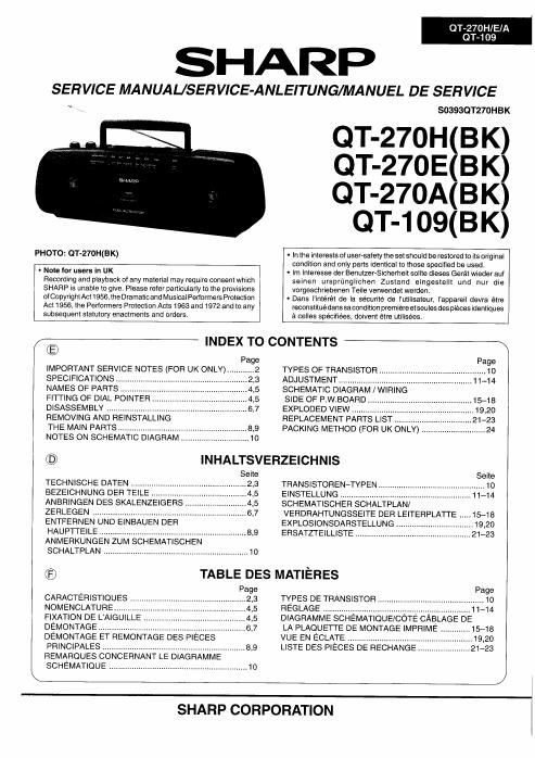 sharp qt 270 a service manual