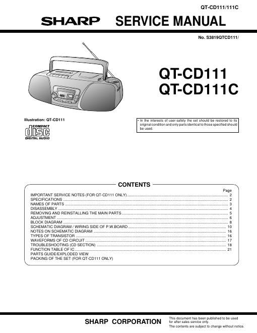 sharp qt cd 111 service manual