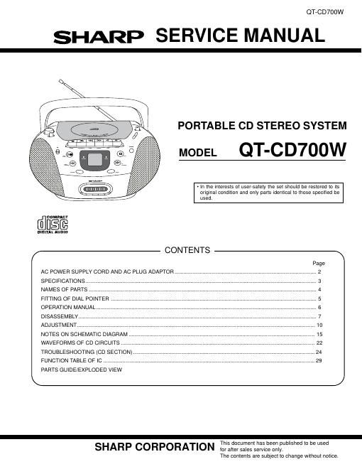 sharp qt cd 700 w service manual