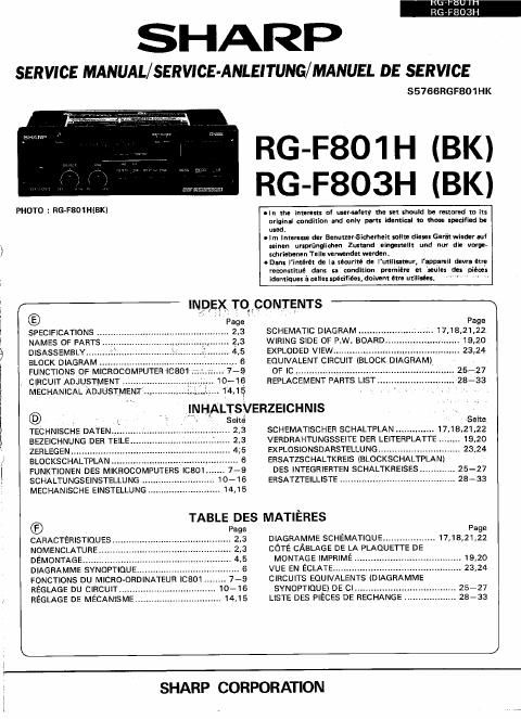 sharp rg f 801 h service manual