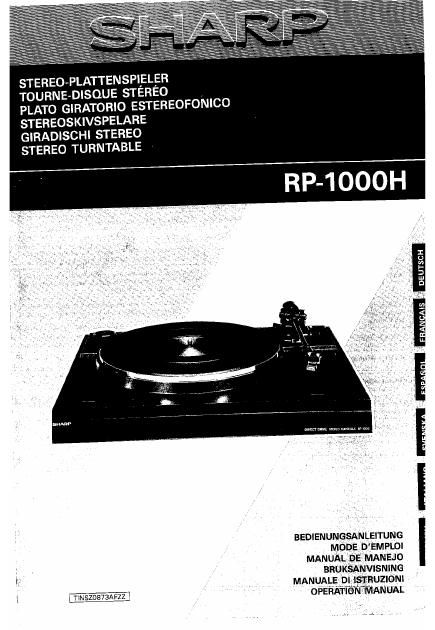sharp rp 1000h owners manual