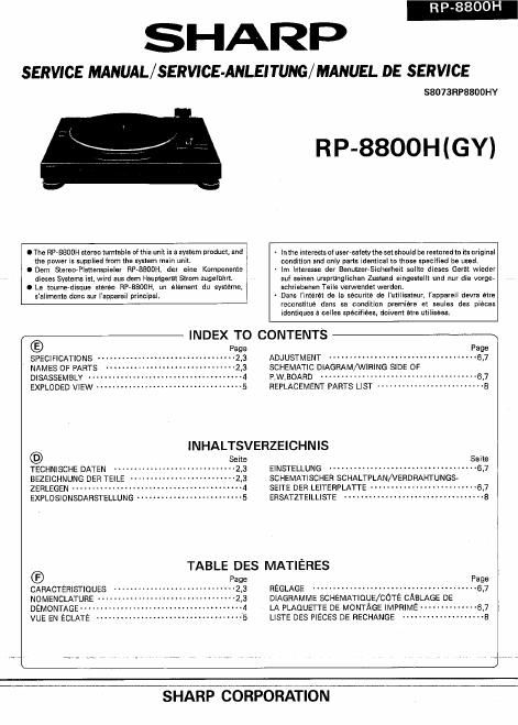 sharp rp 8800 h service manual