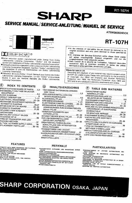 sharp rt 107 hb service manual