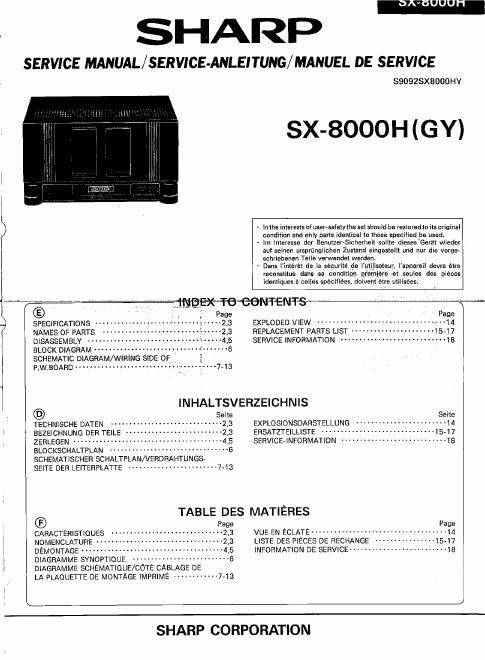 sharp sx 8000 h service manual