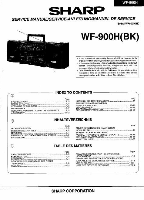 sharp wf 900 h service manual