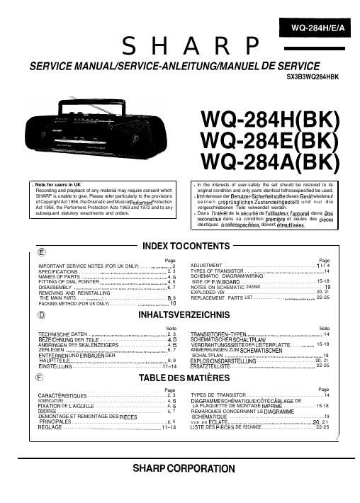 sharp wq 284 a service manual
