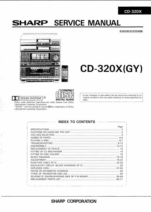 sharp xl 530 h service manual