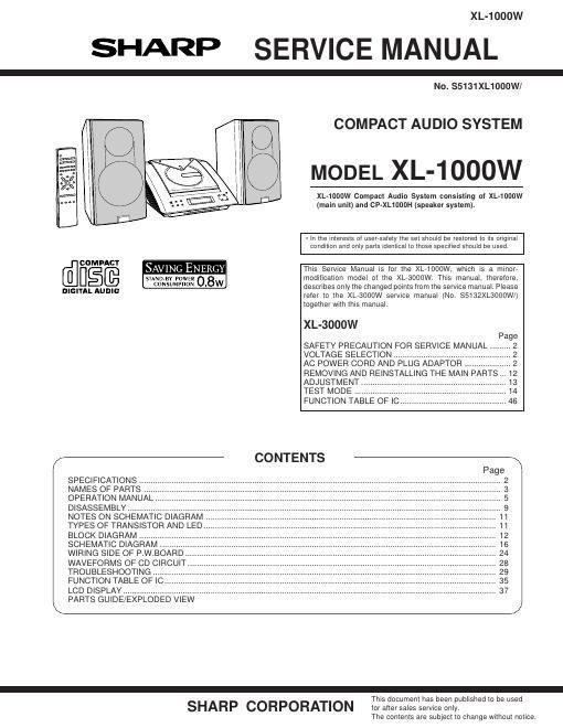 sharp xl 1000 w service manual