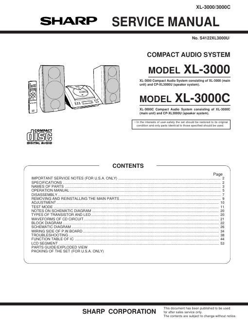 sharp xl 3000 service manual