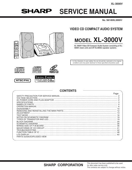 sharp xl 3000 v service manual
