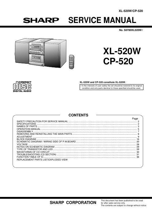 sharp xl 520 w service manual