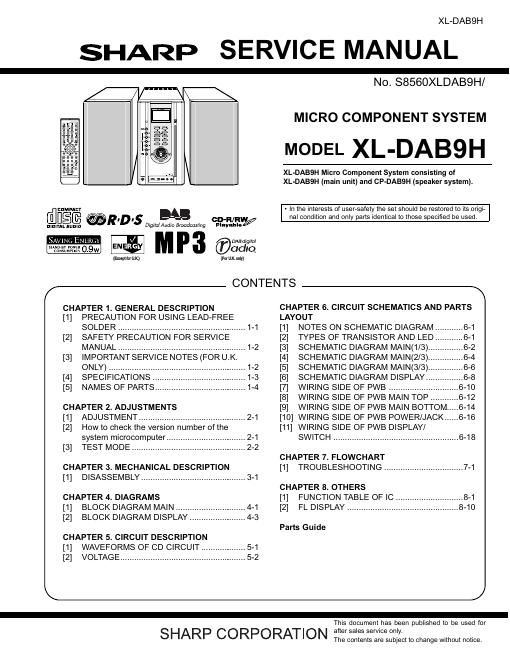 sharp xl dab 9 h service manual