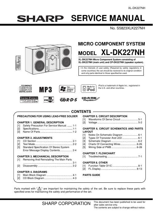 sharp xl dk 227 nh service manual