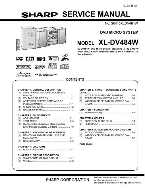 sharp xl dv 484 w service manual