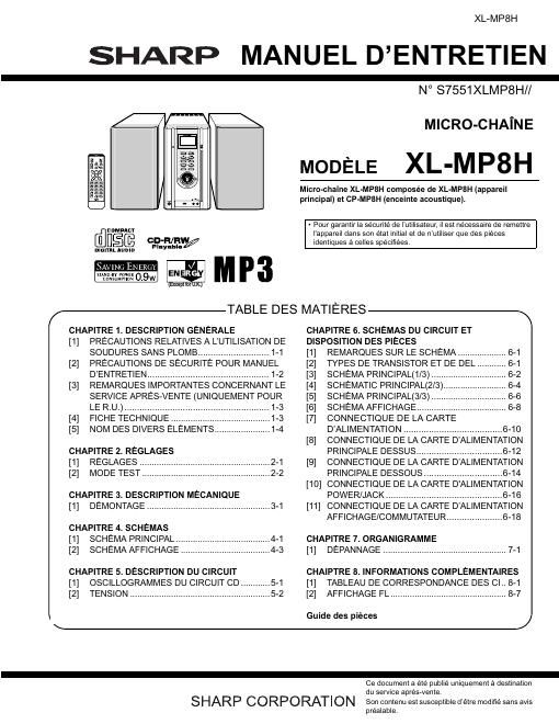 sharp xl mp 8 h service manual