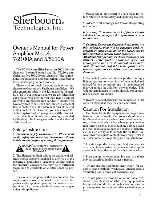 sherbourn technologies 7 2100 a owners manual
