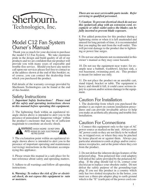 sherbourn technologies c 12 owners manual