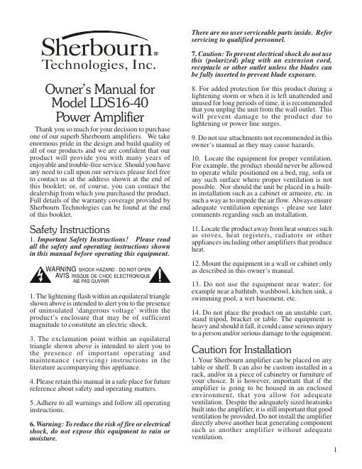 sherbourn technologies lds 16 40 owners manual