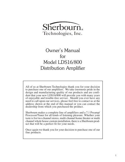 sherbourn technologies lds 16 800 owners manual