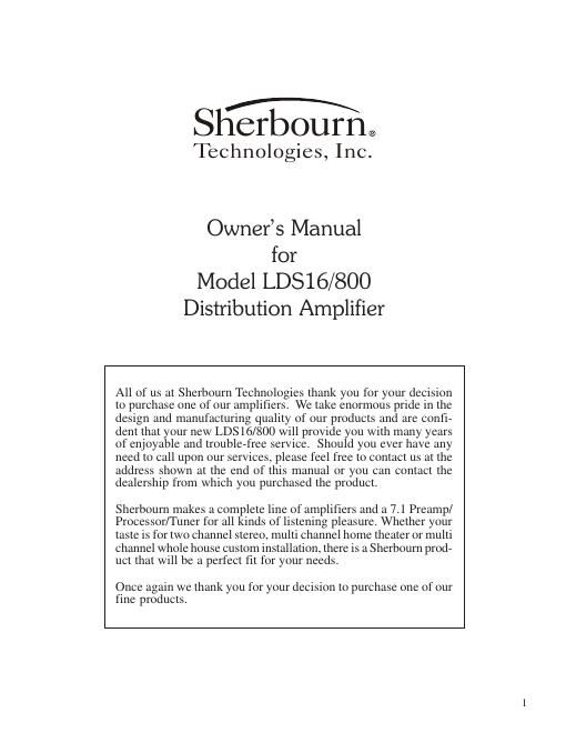 sherbourn technologies lds 16 800 owners manual