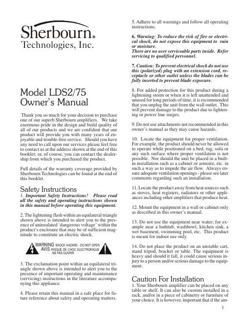 sherbourn technologies lds 2 75 owners manual