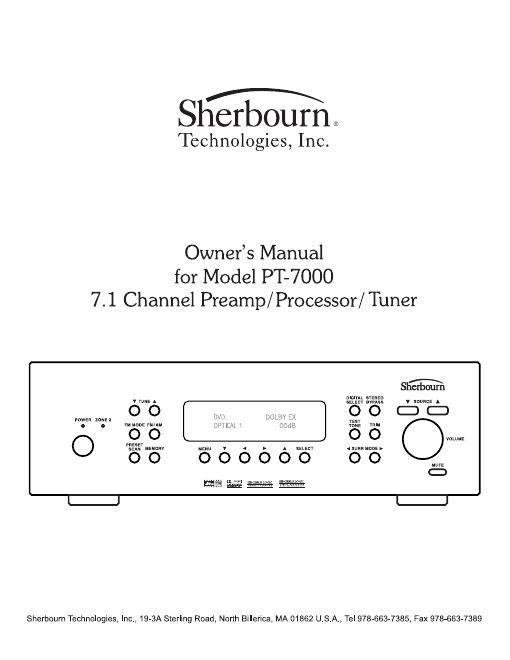 sherbourn technologies pt 7000 owners manual