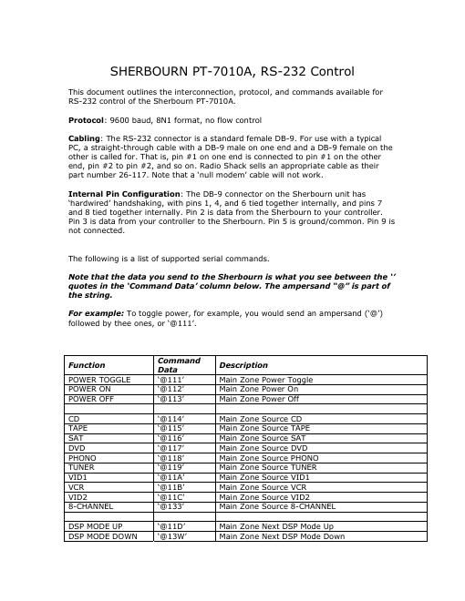 sherbourn technologies pt 7010 a owners manual