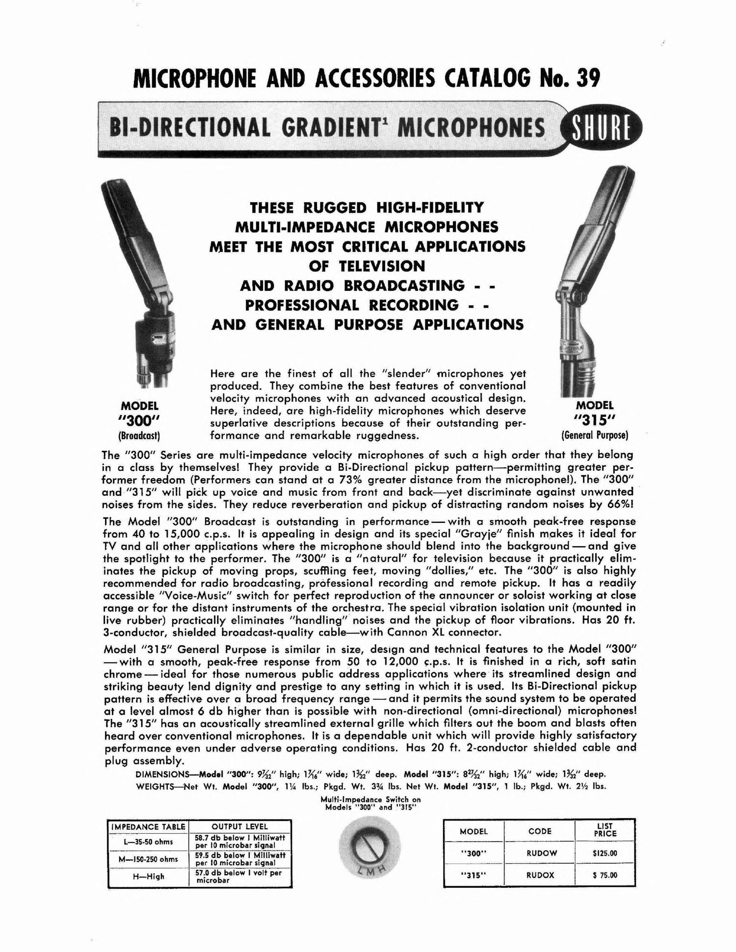 shure 1952 catalogue microphones