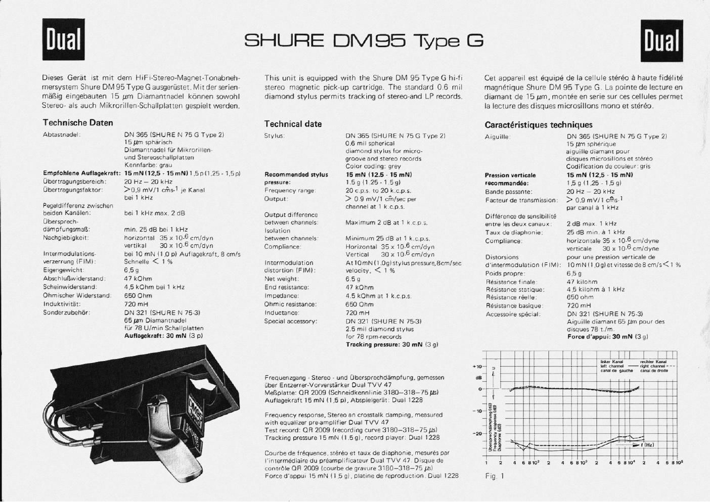 dual shure dm 95g owners manual