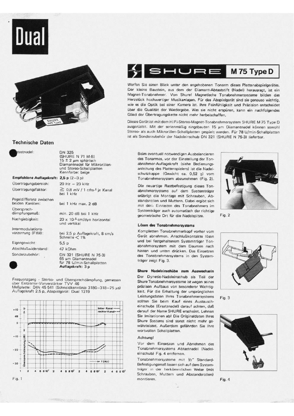 dual shure m 75 d owners manual