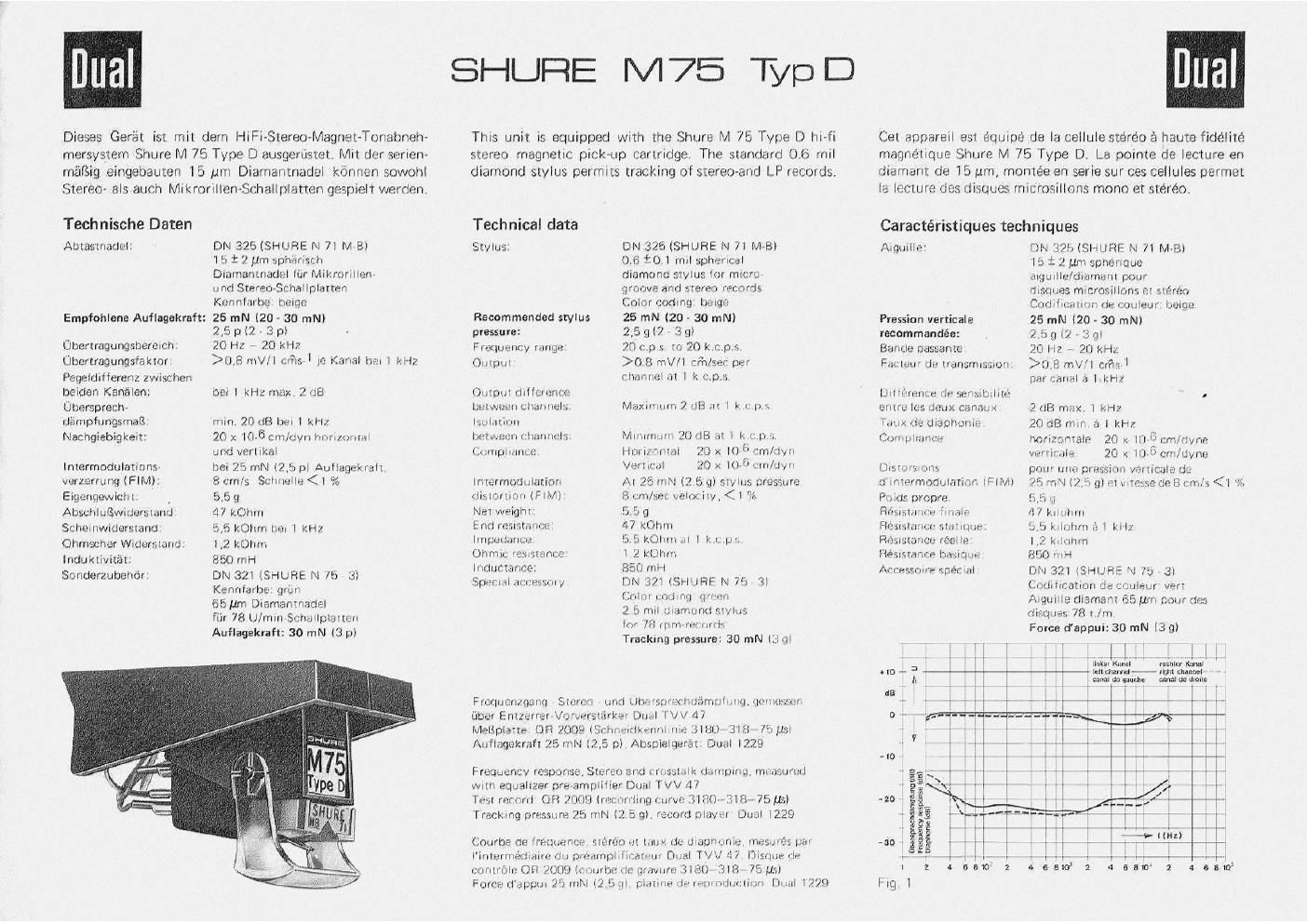 dual shure m 75 d owners manual 2