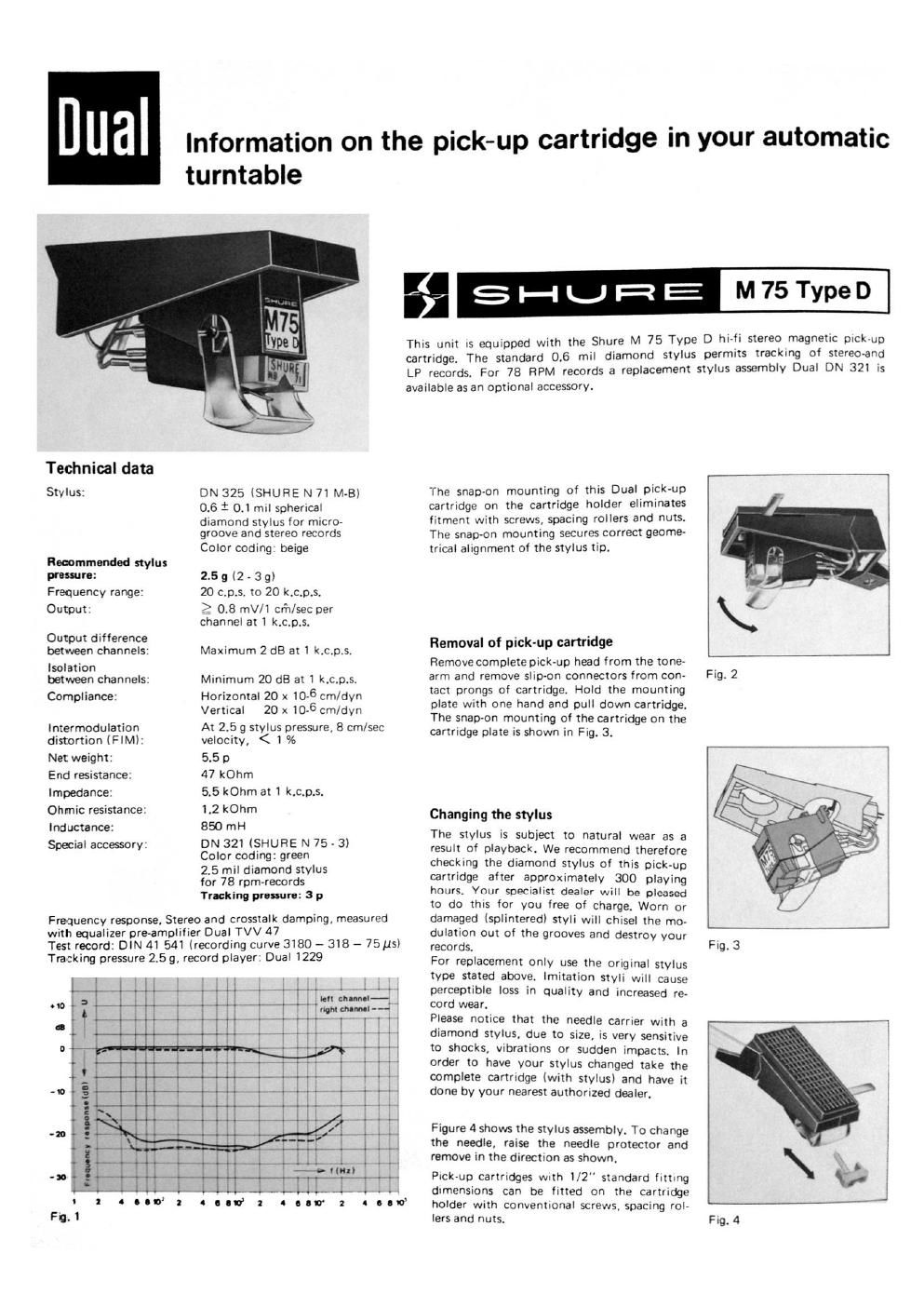 dual shure m75 owners manual