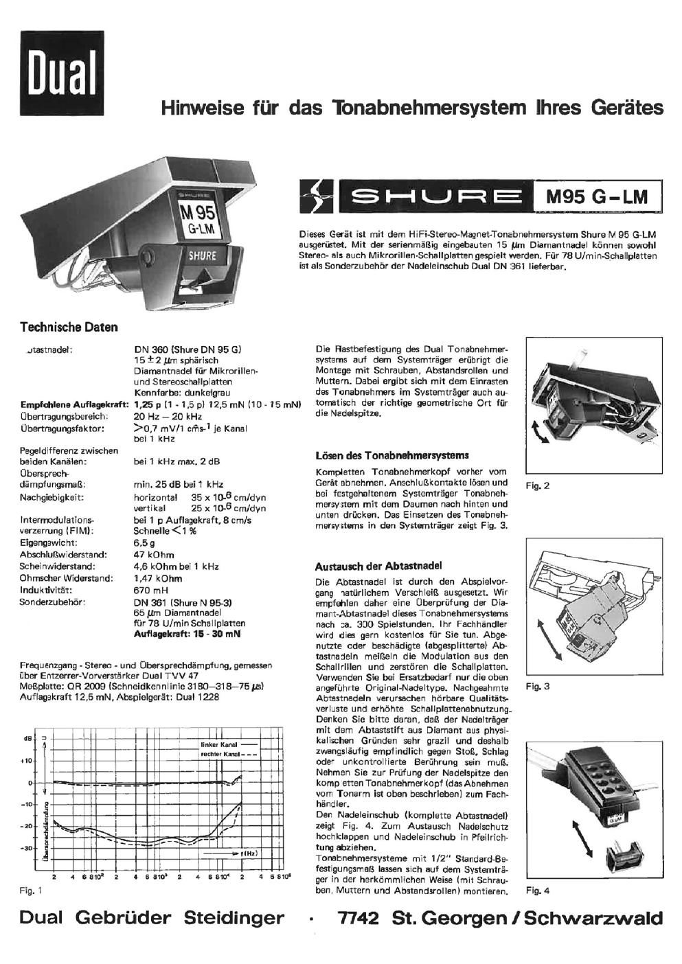 dual shure m95 g lm owners manual