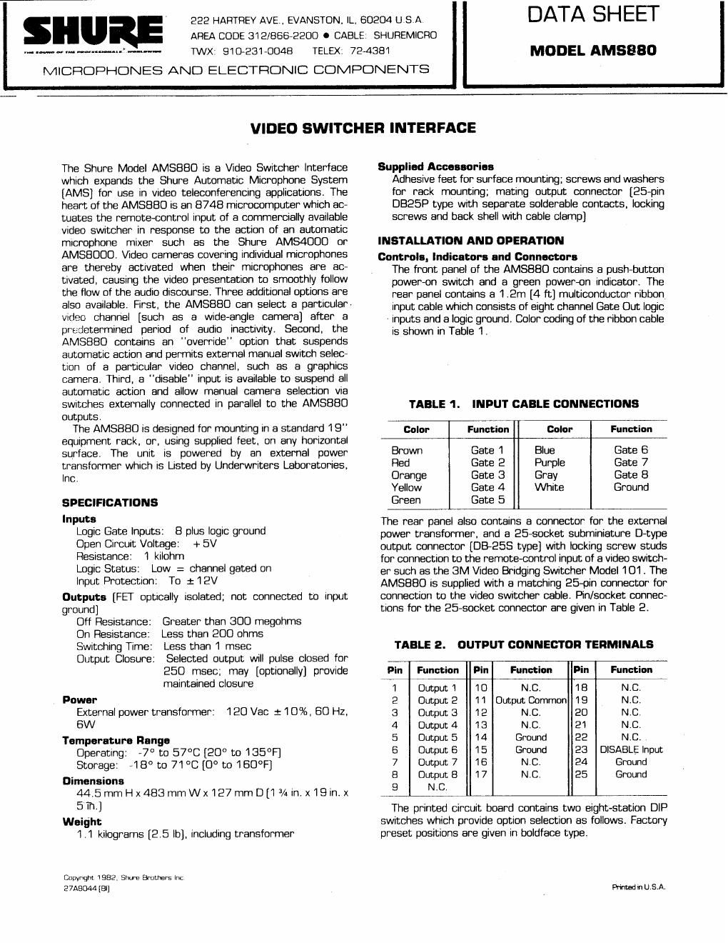 shure ams880 owners manual
