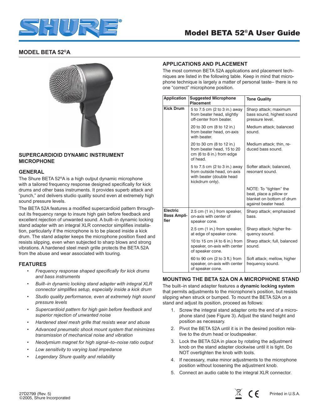 shure beta 52a user guide