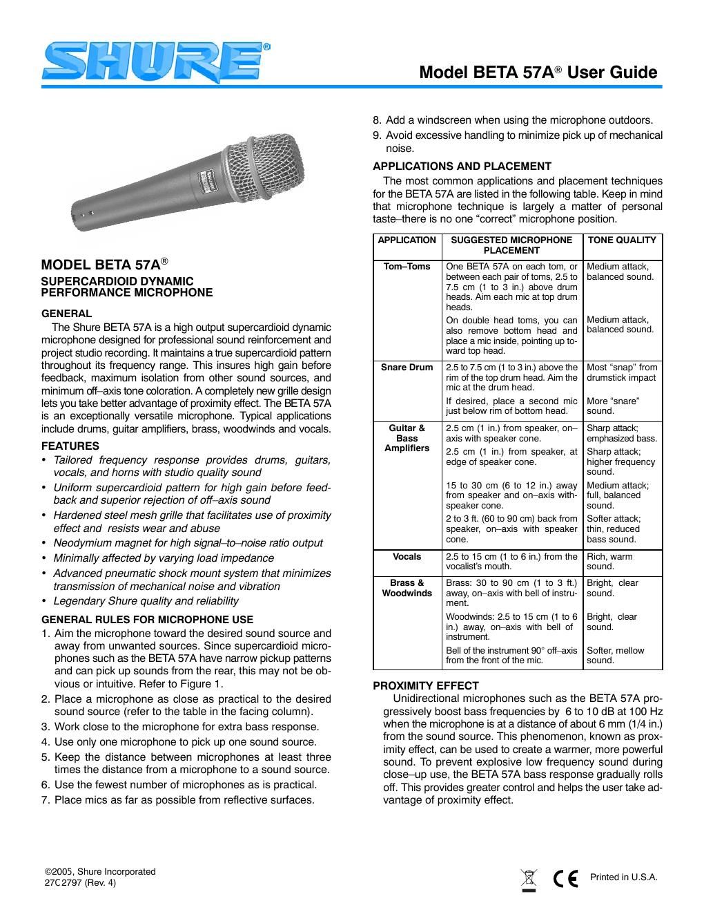 shure beta 57a user guide