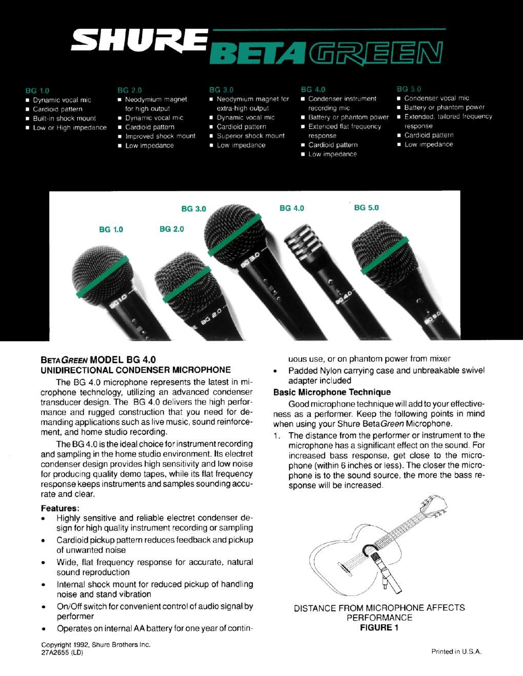 shure beta green bg 1 2 3 4 5 user guide