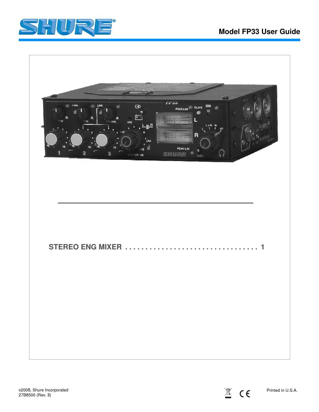 shure fp 33 user manual