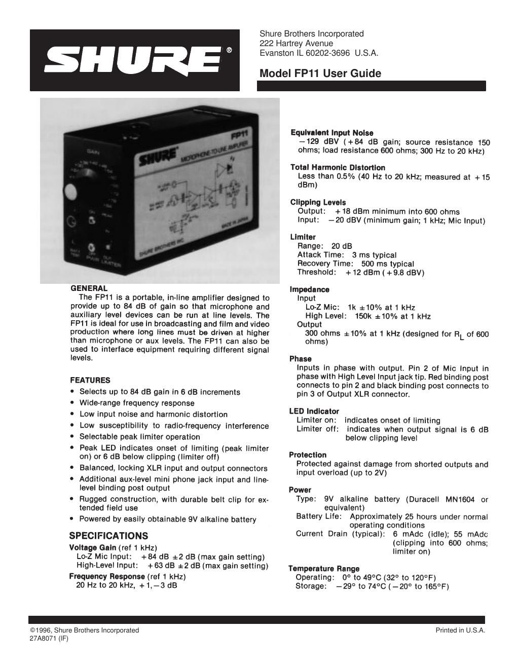 shure fp11 owners manual