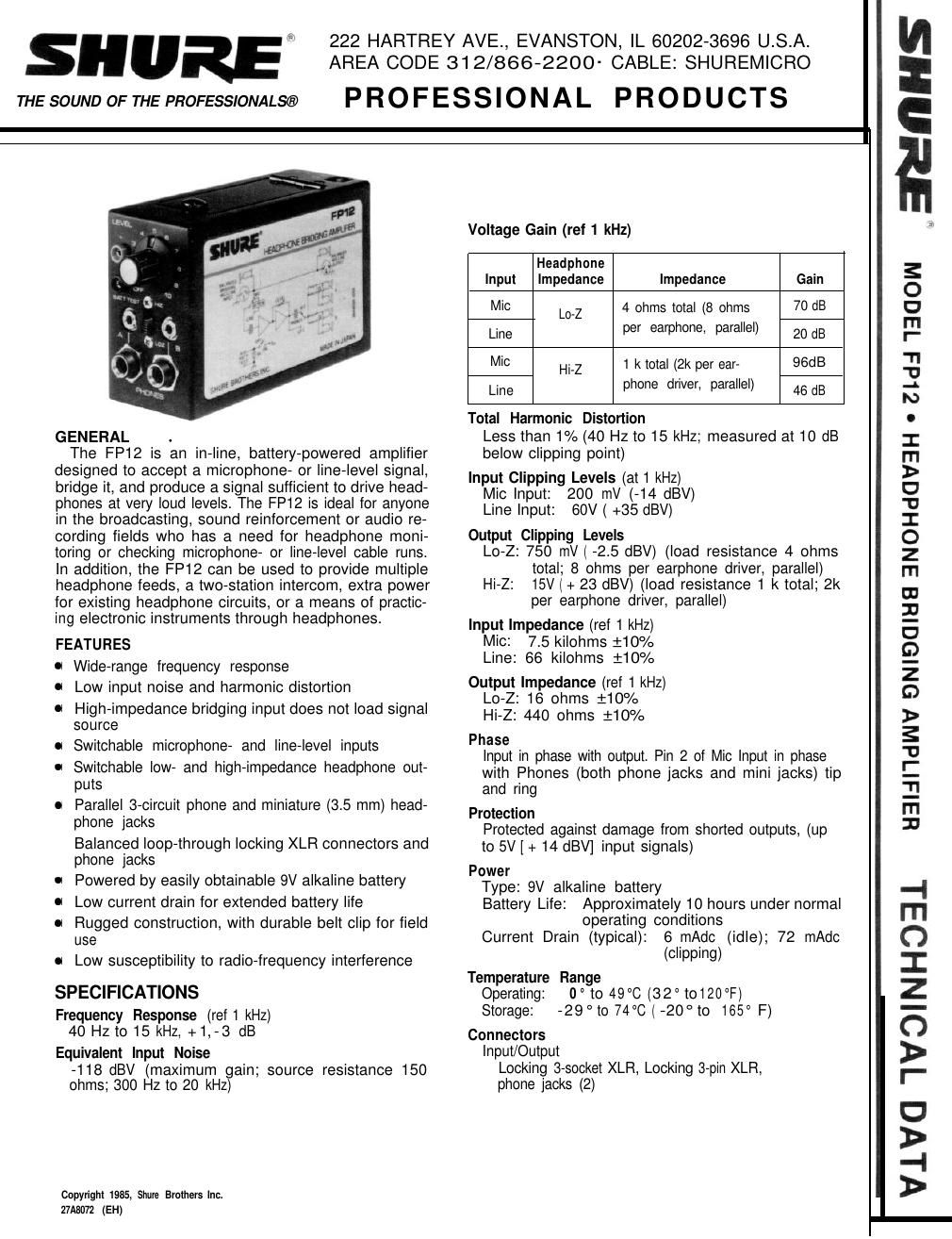 shure fp12 owners manual