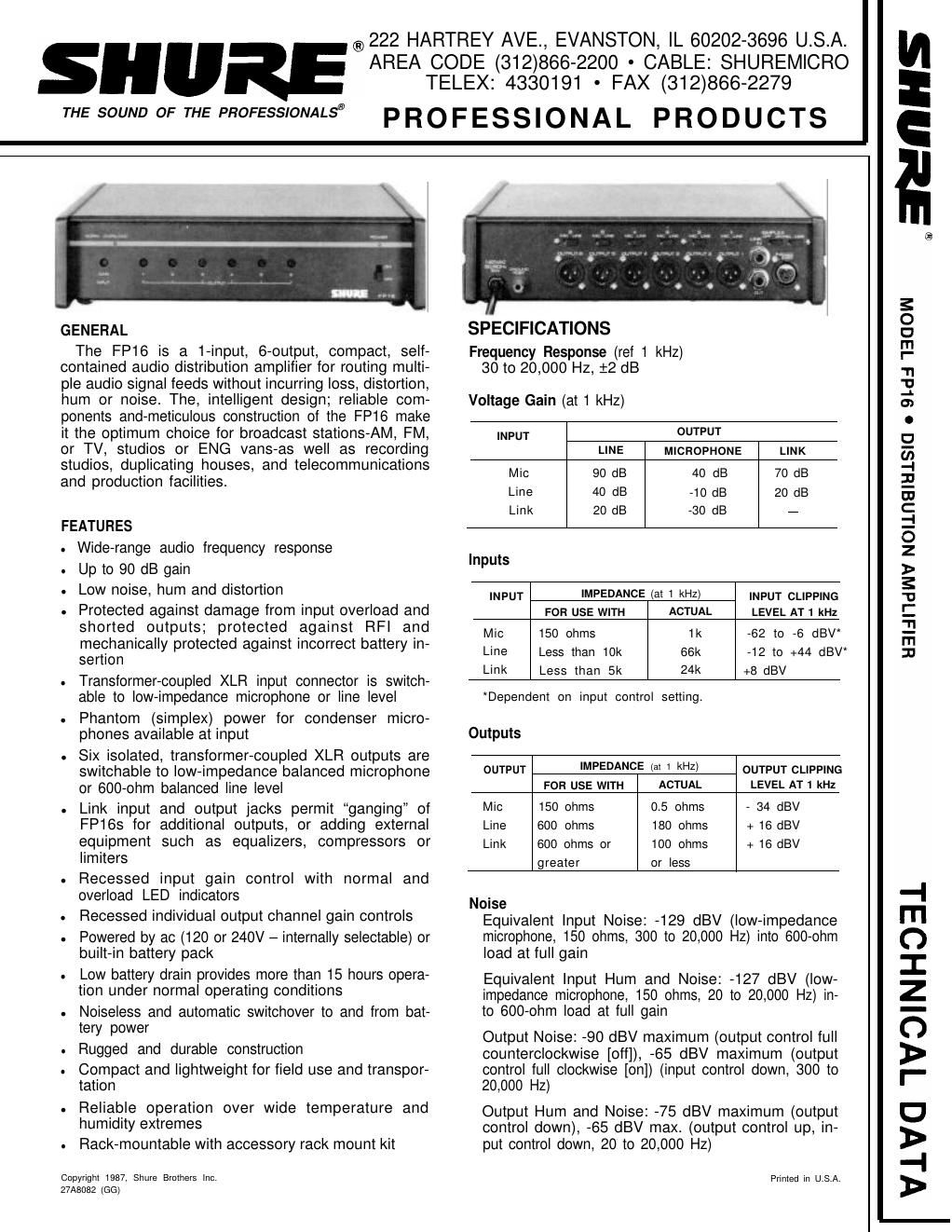 shure fp16 owners manual