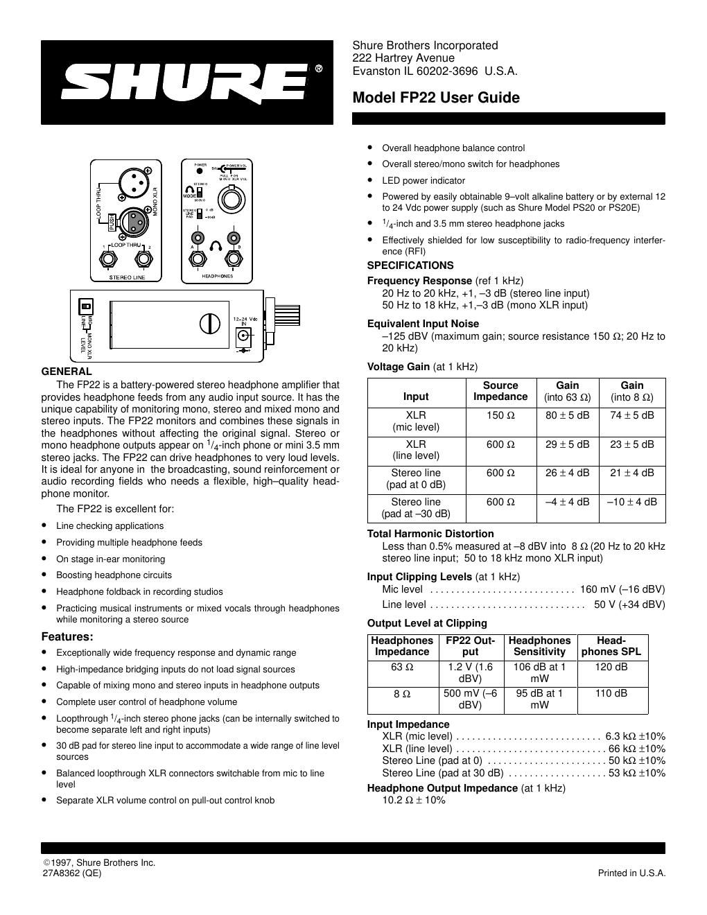 shure fp22 owners manual