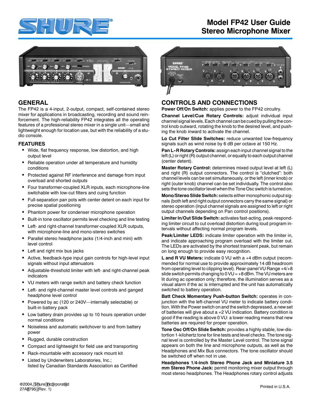 shure fp42 owners manual