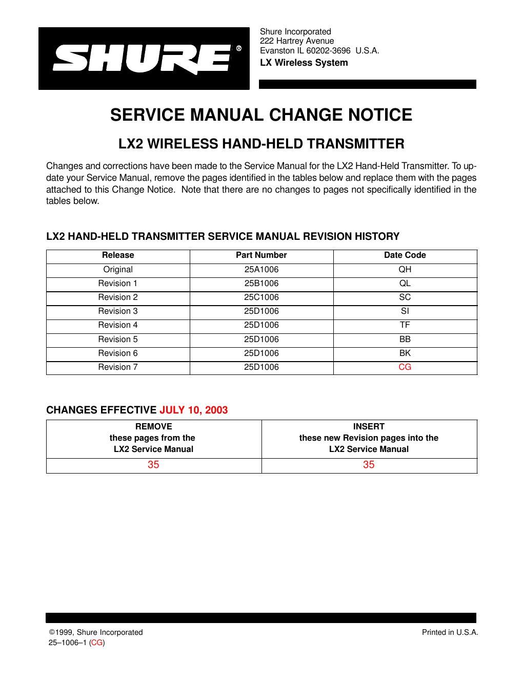 shure lx2 wireless mic service manual