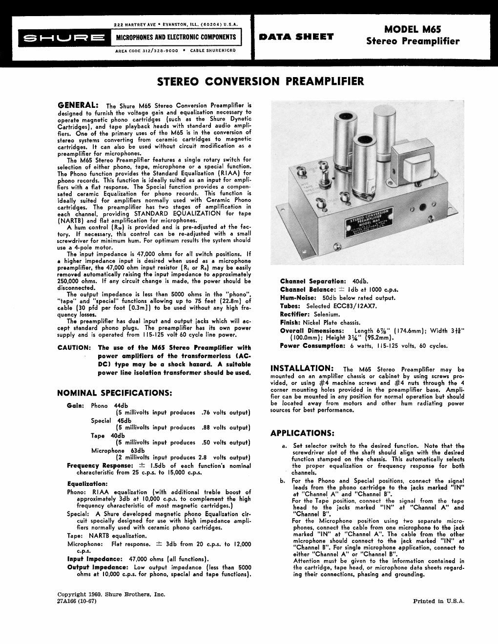 shure m 65 owners manual