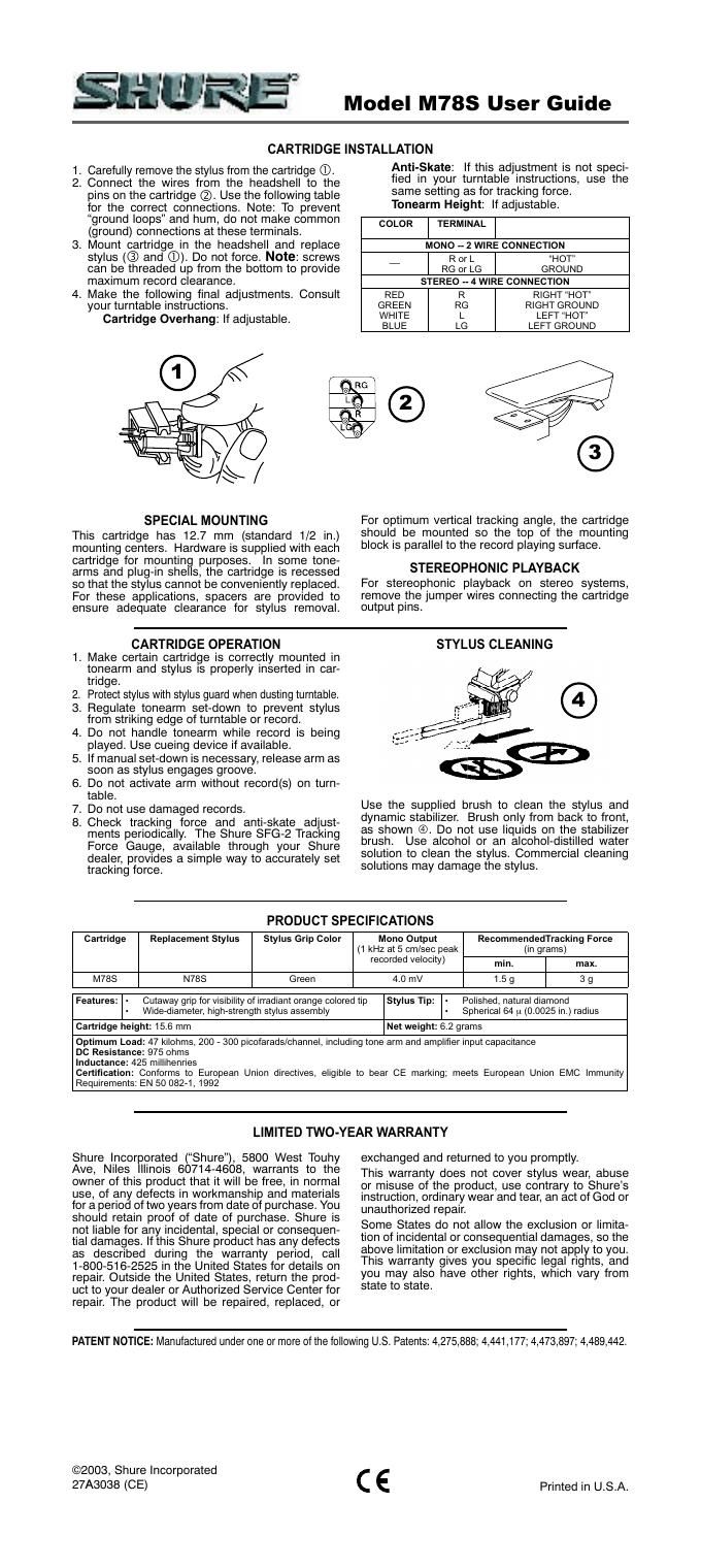 shure m 78 s owners manual