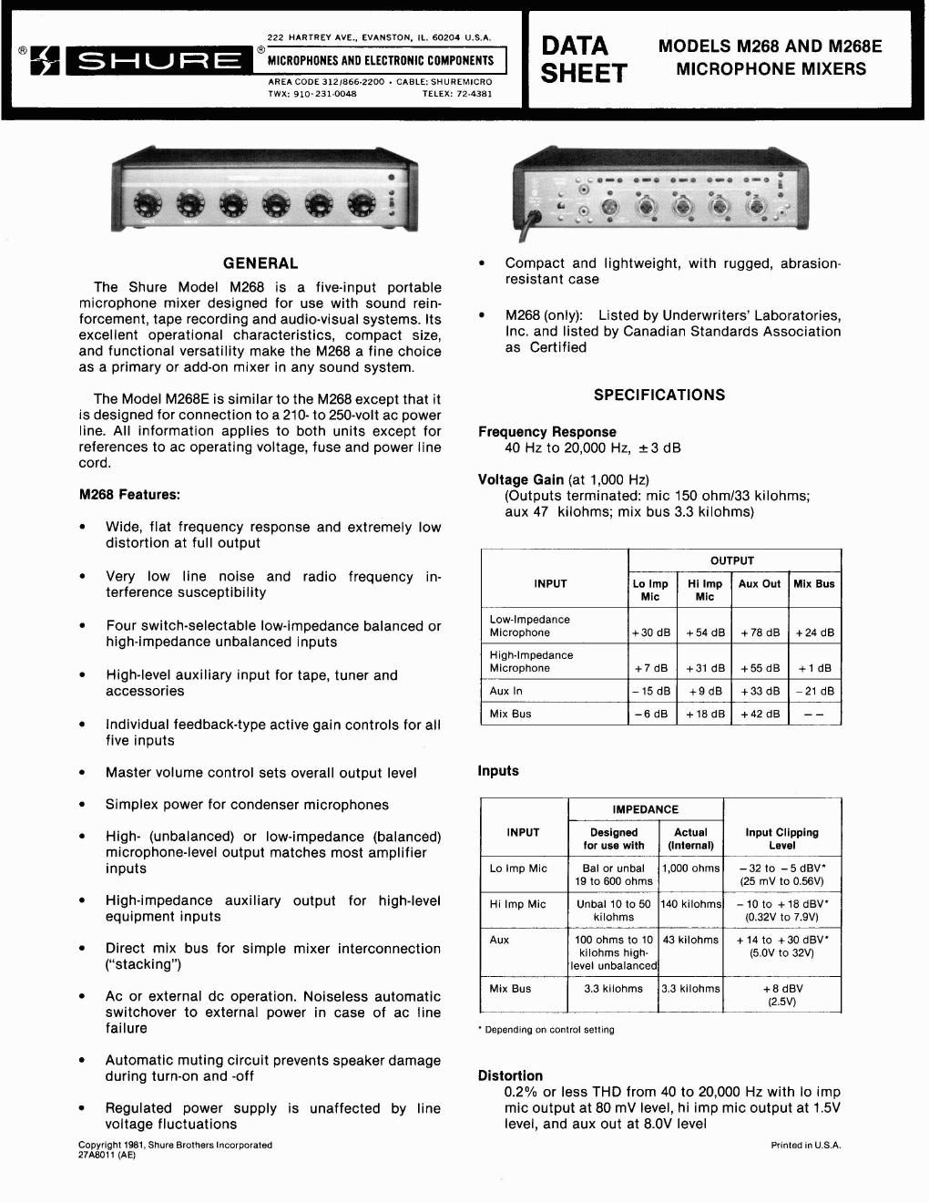 shure m268 owners manual