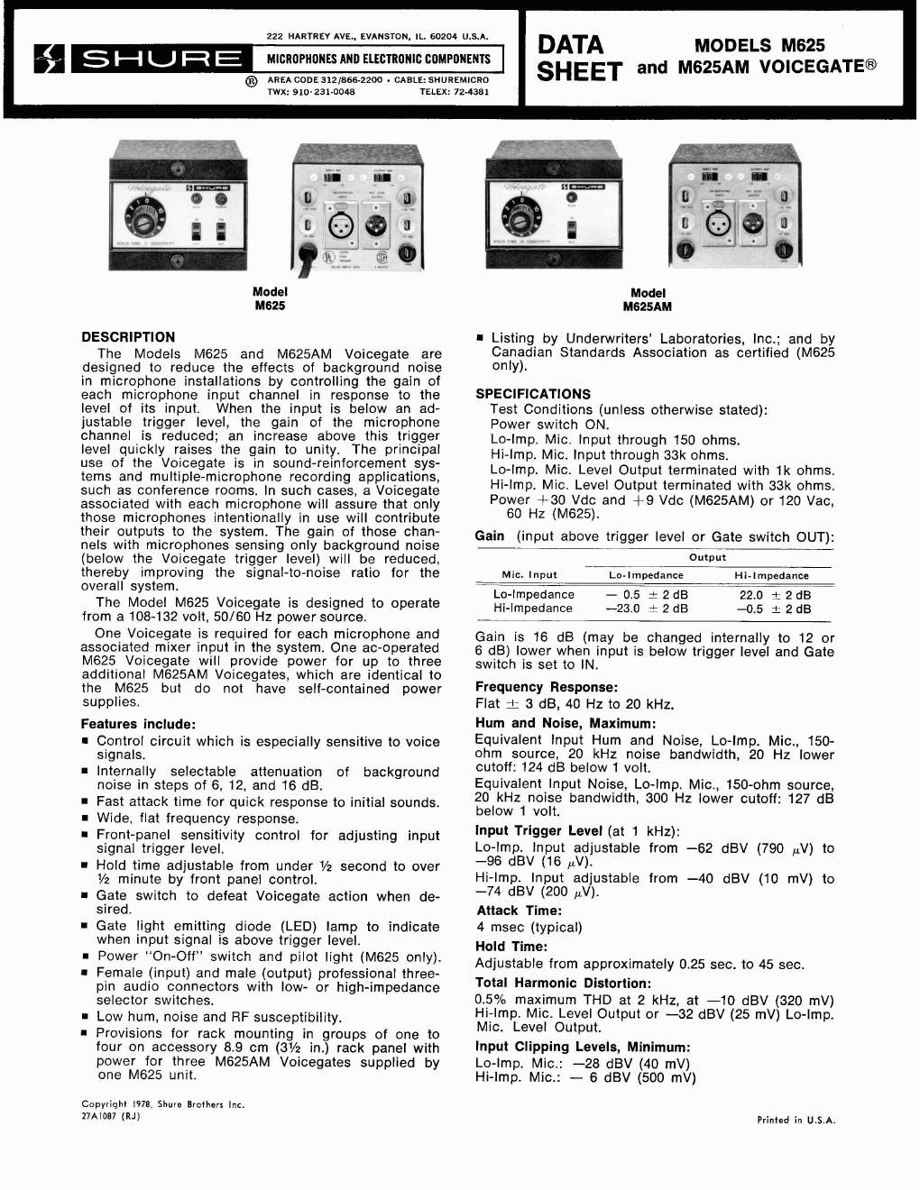 shure m625 owners manual