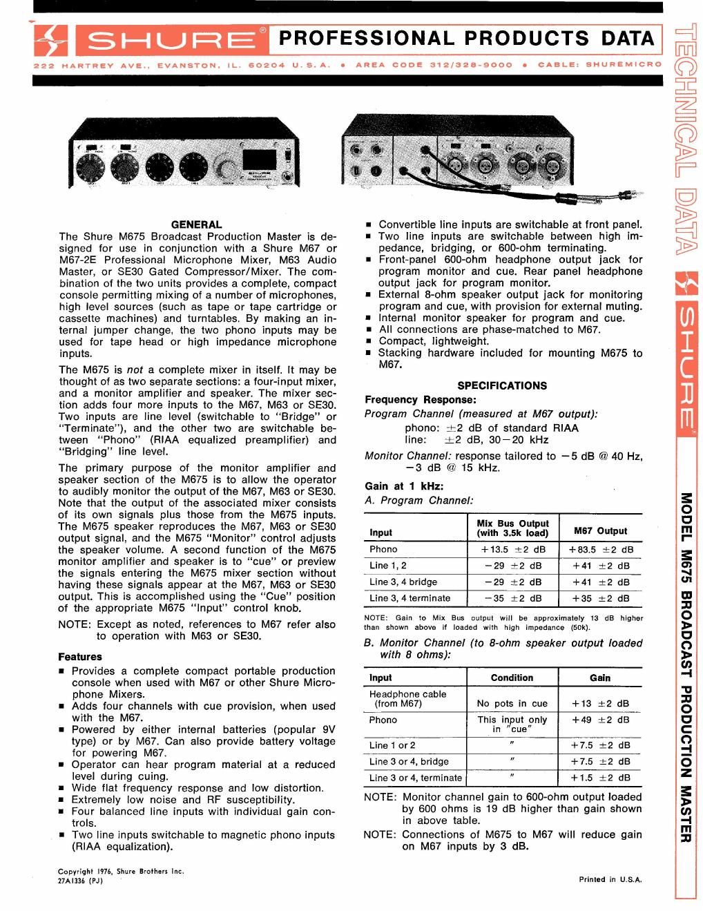 shure m675 owners manual